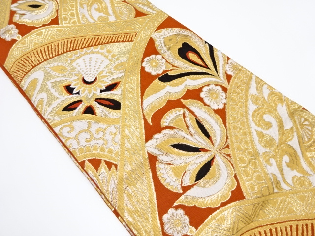 JAPANESE KIMONO / ANTIQUE FUKURO OBI / WOVEN FLORAL SARASA